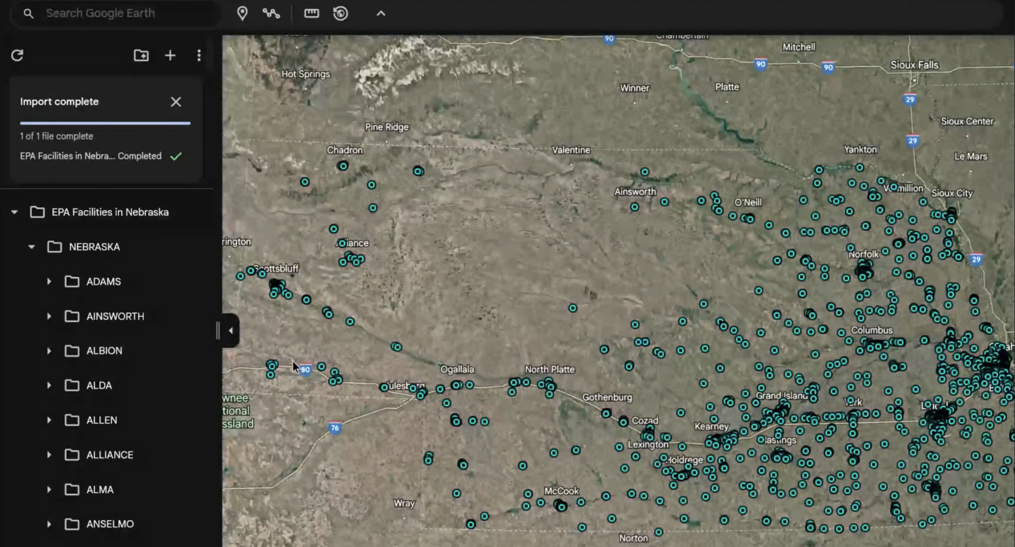 Satellite image of the Earth with UI displaying different Google Earth capabilities 