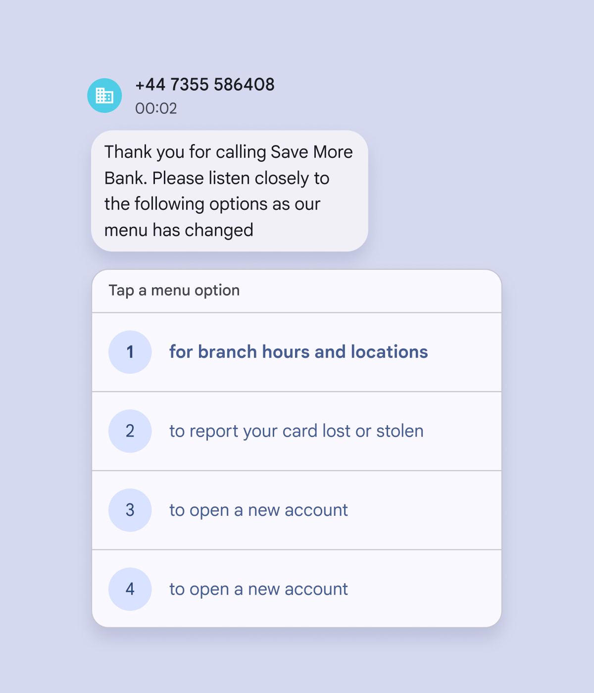 A menu is shown allowing a user to click which department they are trying to contact.