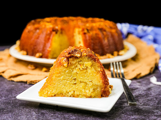 A slice of Caribbean Rum Cake.