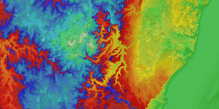 A topographical heatmap of Sydney, Australia