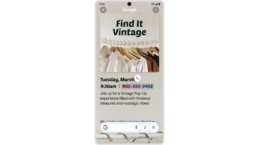 Long pressing the home button on an Android phone to invoke Circle to Search then tapping the action chip that appears beside a phone number to make a call.