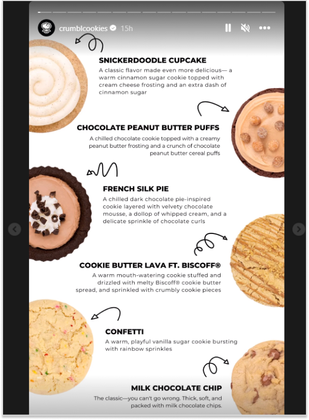 Crumble cookies on Instagram shared a story with entertaining gifs.