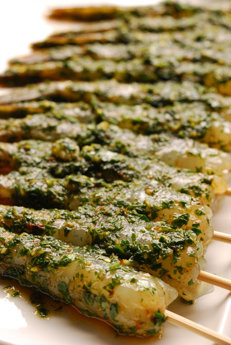 spicy skewered prawns
