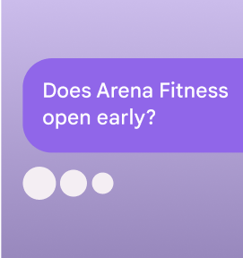 AI chat bubble asking about gym hours
