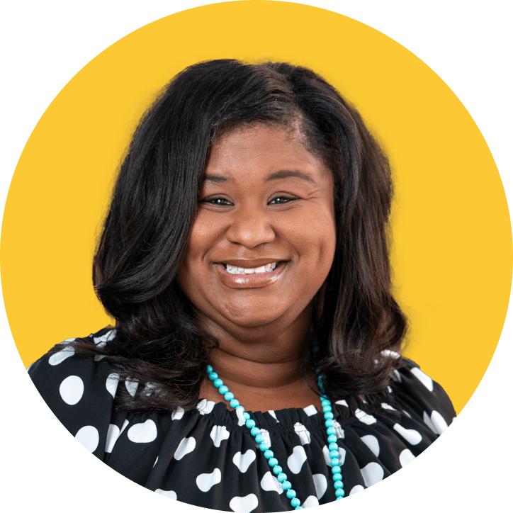 Aleigha Henderson in front of a yellow background.